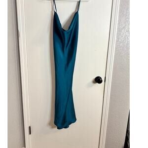 Tsher Sleeveless size XL Spaghetti Strap Satin Cocktail Midi Dress-Teal Color